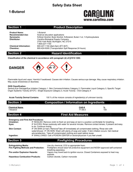 Safety Data Sheet 1-Butanol DANGER