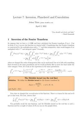 Lecture 7: Inversion, Plancherel and Convolution