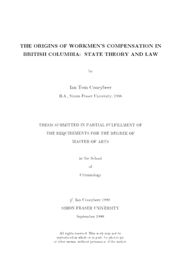 The Origins of Workmen's Compensation in British Columbia: State Theory and Law