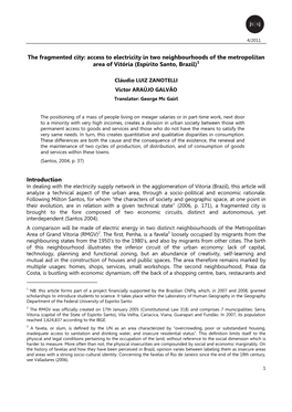 Access to Electricity in Two Neighbourhoods of the Metropolitan Area of Vitória (Espírito Santo, Brazil)1