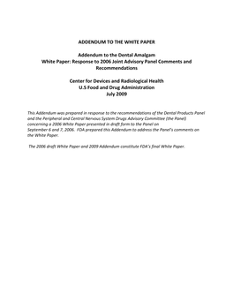 Dental Amalgam White Paper – Draft Addendum