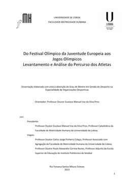 Do Festival Olímpico Da Juventude Europeia Aos Jogos Olímpicos Levantamento E Análise Do Percurso Dos Atletas