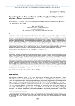 230 Ayasuluk Tepesi Ve St. Jean Anıtı Kazısı'nda Bulunan Taş Eserlerin