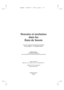 Pouvoirs Et Territoires Dans Les États De Savoie