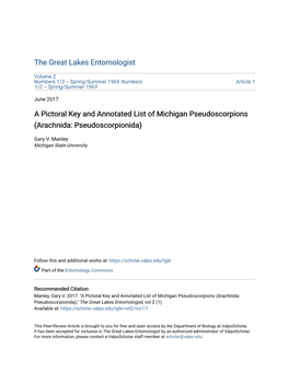 A Pictoral Key and Annotated List of Michigan Pseudoscorpions (Arachnida: Pseudoscorpionida)