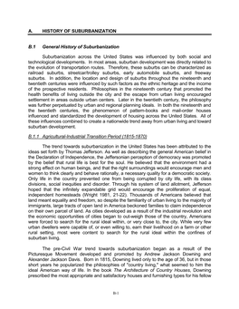 A. HISTORY of SUBURBANIZATION B.1 General History Of