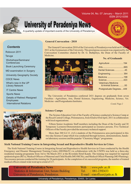 January – March 2011 ISSN 2012-5356 University of Peradeniya News