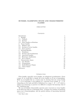 Bundles, Classifying Spaces and Characteristic Classes