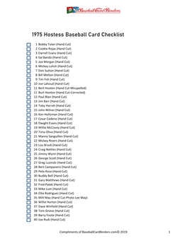 1975 Hostess Baseball Card Checklist