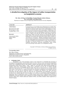 A Detailed Investigation of the Impact of Online Transportation on Bangladesh Economy