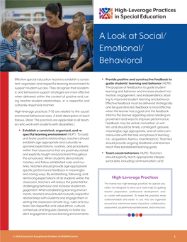 A Look at Social/ Emotional/ Behavioral