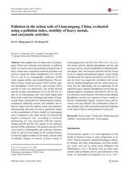 Pollution in the Urban Soils of Lianyungang, China, Evaluated Using a Pollution Index, Mobility of Heavy Metals, and Enzymatic Activities