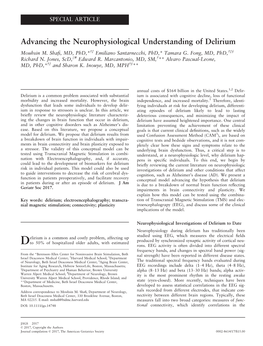 Advancing the Neurophysiological Understanding of Delirium †‡ †‡§ Mouhsin M
