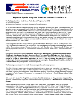 Report on Special Programs Broadcast to North Korea in 2016