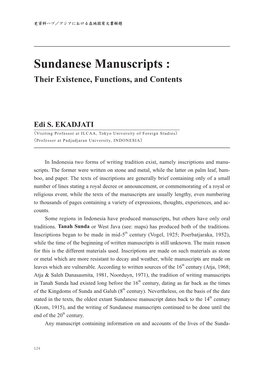 Sundanese Manuscripts : Their Existence, Functions, and Contents