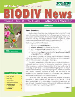 UP State Biodiversity Board BBIIOODDIIVV Nneewwss Volume : 4 N Issue : 17 N Oct