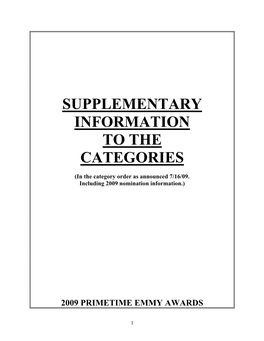 Supplementary Information to the Categories