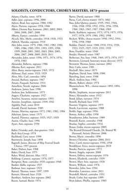 SOLOISTS, CONDUCTORS, CHORUS MASTERS, 1873–Present