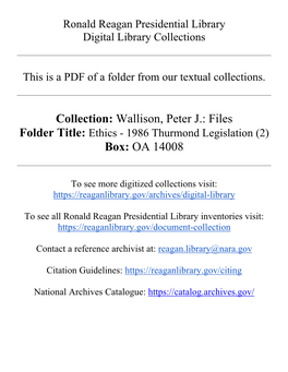 Collection: Wallison, Peter J.: Files Box: OA 14008