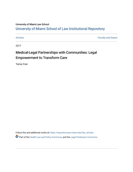 Medical-Legal Partnerships with Communities: Legal Empowerment to Transform Care