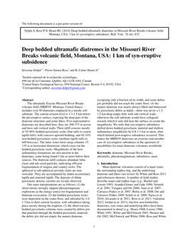 Deep-Bedded Ultramafic Diatremes in Missouri River Breaks Volcanic Field, Montana, USA: 1 Km of Syn-Eruptive Subsidence