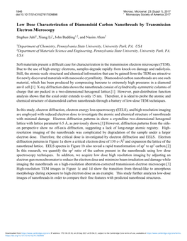 Low Dose Characterization of Diamondoid Carbon Nanothreads by Transmission Electron Microscopy Stephen Juhl1, Xiang Li1, John Badding1,2, and Nasim Alem2