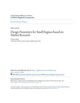 Design Parameters for Small Engines Based on Market Research Vikram Mittal United States Military Academy, Vikram.Mittal@Westpoint.Edu