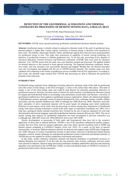 Detection of the Geothermal Alterations and Thermal Anomalies by Processing of Remote Sensing Data, Sabalan, Iran