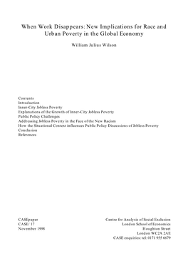 When Work Disappears: New Implications for Race and Urban Poverty in the Global Economy