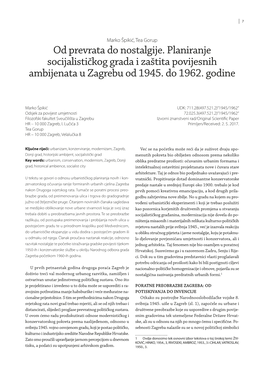 Od Prevrata Do Nostalgije. Planiranje Socijalističkog Grada I Zaštita Povijesnih Ambijenata U Zagrebu Od 1945