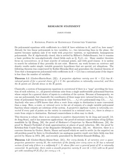 RESEARCH STATEMENT 1. Rational Points of Rationally Connected Varieties Do Polynomial Equations with Coefficients in a Field