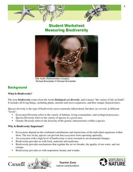 Student Worksheet Measuring Biodiversity