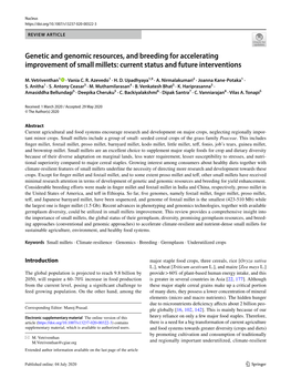 Genetic and Genomic Resources, and Breeding for Accelerating Improvement of Small Millets: Current Status and Future Interventions