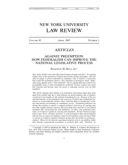 Against Preemption: How Federalism Can Improve the National Legislative Process