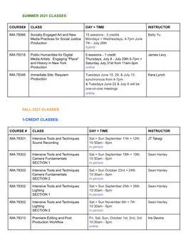 Summer + Fall 2021 Courses