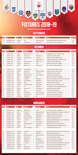 Fixtures 2018-19 September