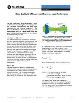 Mode Quality (M ) Measurement Improves Laser Performance