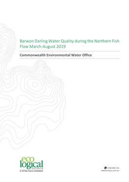 Barwon Darling Water Quality During the Northern Fish Flow March-August 2019