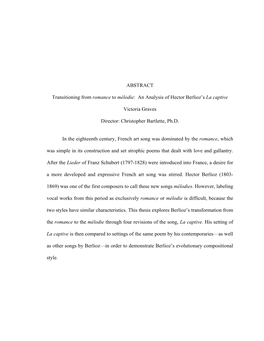 ABSTRACT Transitioning from Romance to Mélodie: an Analysis Of