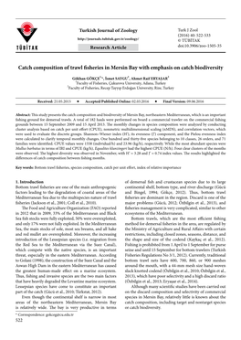 Catch Composition of Trawl Fisheries in Mersin Bay with Emphasis on Catch Biodiversity