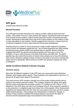 APP Gene Amyloid Beta Precursor Protein