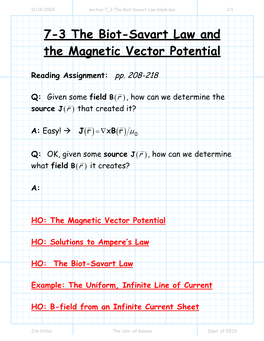 7-3 the Biot-Savart Law and the Magnetic Vector Potential
