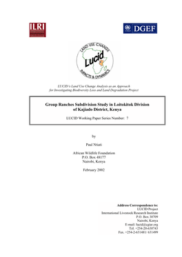 Guidelines for Group Ranches Subdivision Study