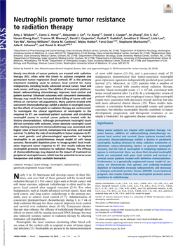 Neutrophils Promote Tumor Resistance to Radiation Therapy