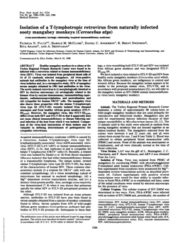 Sooty Mangabey Monkeys (Cercocebus Atys) (Cross-Neutralization/Serologic Relationship/Acquired Immunodeflciency Syndrome) PATRICIA N