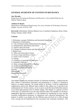 General Overview of Continuum Mechanics – Jose Merodio and Anthony D.Rosato