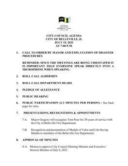 City Council Agenda City of Belleville, Il July 19, 2021 at 7:00 P.M