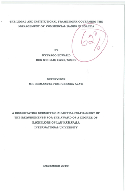 The Legal and Institutional Framework Governing the Management of Commercial Banks I