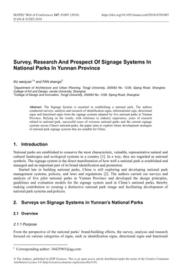 Survey, Research and Prospect of Signage Systems in National Parks in Yunnan Province