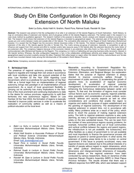 Study on Elite Configuration in Obi Regency Extension of North Maluku